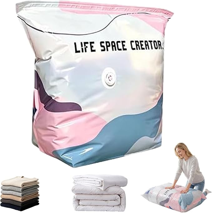 No Pump 3D Vacuum Storage Bags, Moisture and Dust Proof Closet Organizer Storage Bags, Reusable Space Saving Sealable Bags for Clothes, Duvets (1, Small)