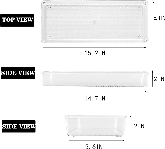 3 Pack Large Clear Plastic Drawer Organizer Tray Cutlery Utensil Makeups Drawer Organizers 15" X 6"