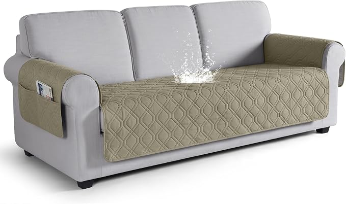VANSOFY Waterproof Couch Cover for Pets, Taupe, 67.3" | Non-Slip, Washable, Utility Pockets, Pet Friendly, Furniture Protector Slipcover for 3 Cushion Couch