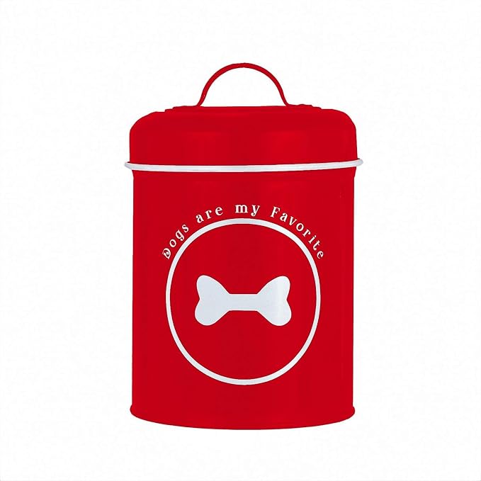 Amici Pet Dogs Favorite Metal Food Canister, Medium, 64oz | Decorative Medium Pet Food Storage with Easy Open Handle, Airtight Gasket Lid for Dog Treats, Biscuits, Kibble & Snacks