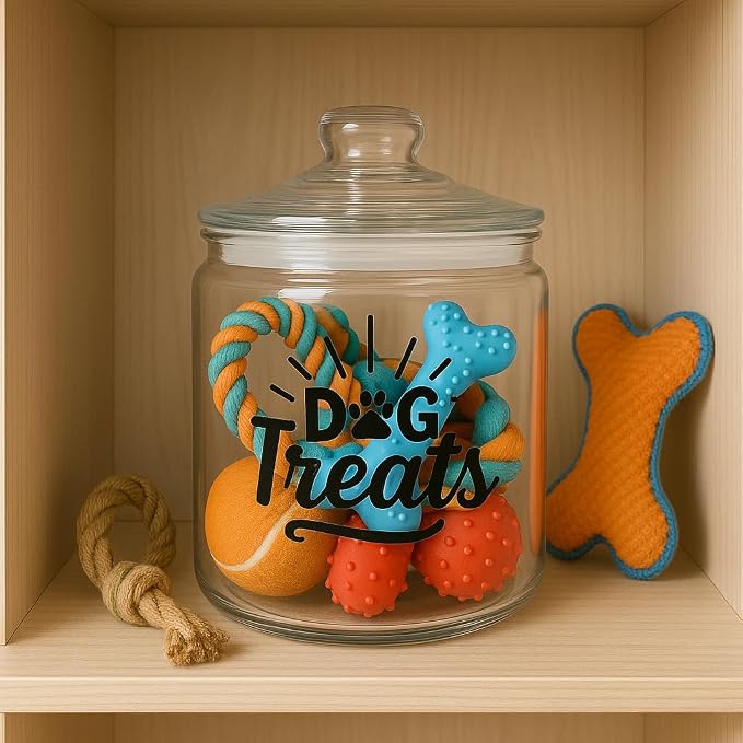 1-Gallon Glass Dog Treat Container Airtight – Large Countertop Dog Cookie Jar with Lid for Dog Treat Storage, Decorative Treat Jar & Dachshund Accessories