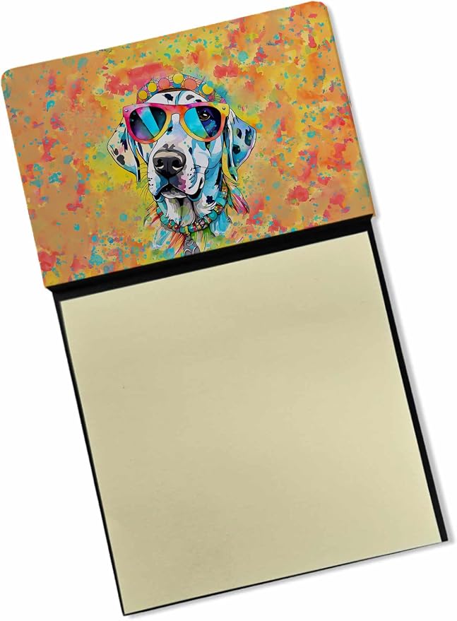 Caroline's Treasures Dalmatian Hippie Dawg Sticky Note Holder Refillable Dispenser Self-Sticky Note Pads, Memo Pads Blank Desk Accessories