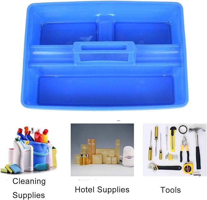 Plastic Storage Tool Tray Tote for Versatile Multiuse Tool Caddy with Attached Portable Handle Organize Carry Tools Farm Veterinary Tool Box Veterinary Medicine box (Plastic Handle Blue Tray)