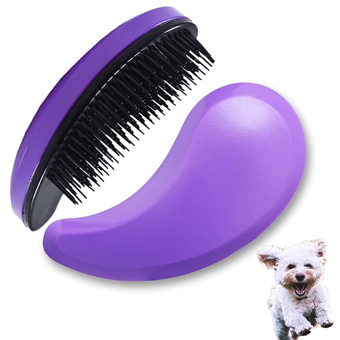 Small Dog Brush, Soft Pet Grooming Brush for Shih Tzus, Yorkies, Maltipoos, Maltese, Puppy Massaging Hair Brush, Cat Brush, for Small Animals Rabbits of All Hair Types (Purple)