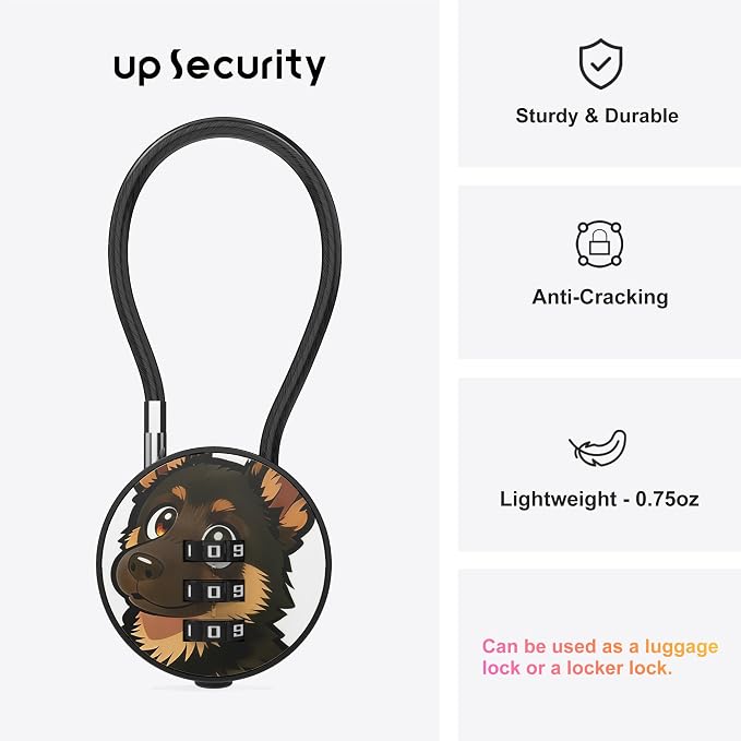 Small Combination Lock for Luggage, Gym Locker, Backpack Bag Zipper, Mini Combo Lock with Code, 5.12 Inch Steel Cable Padlock for Travel Suitcase (4-Dog, Cool)