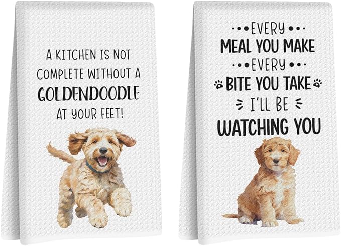 2PCs Goldendoodle Dog Kitchen Towels, Goldendoodle Gifts Hand Towels, Gifts for Golden Doodle Lovers Dish Towel Dishcloths Tea Towel for Kitchen Bathroom Decor, Gift for Women Mom, 14x24 Inch