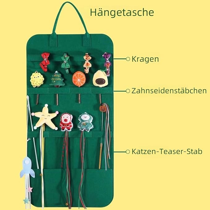 Felt Storage Bag for Cat Fishing Toy Pet Accessories Organiser Wall Mount Comb Chew Bone Collar Storage Hanging Bag Cat Toy Utensils Holder (Yellow)