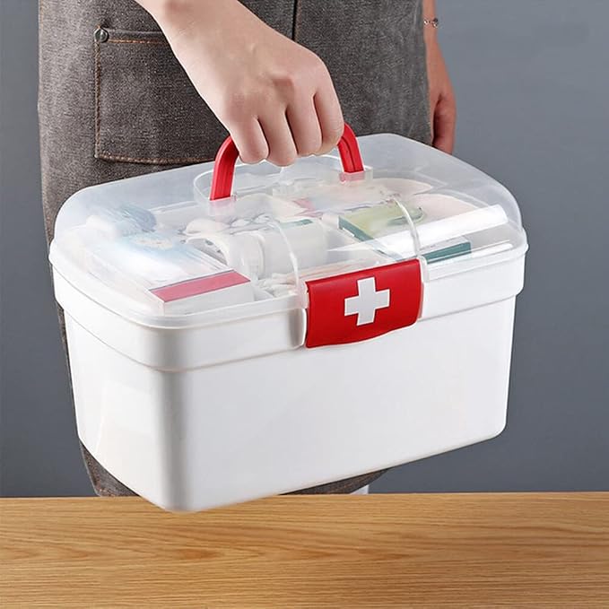 Eforcase Storage Organizer - Medicine Box Plastic First Aid Box Empty - Family Emergency Kit Medication Storage Organizer with Handle Medicine Cabinet Storage Pill Case Durable Organizer Box Bins