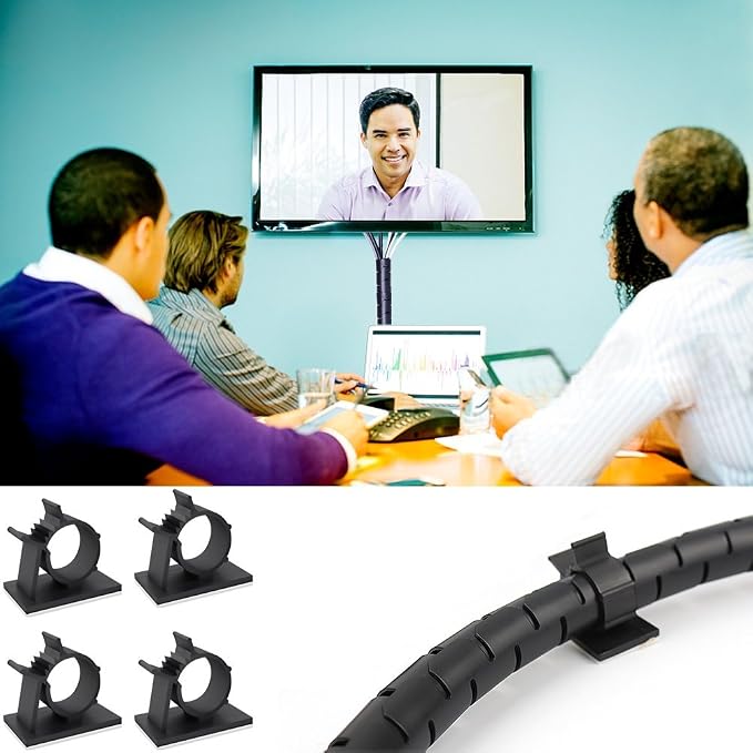 Black Computer Cable Management Wire Cover Electrical Cord Hider Solutions 2 PCS, VIWIEU Tangle Sprial Cable Tube with 4 Adhesive Cable Clips for TV Laptop Floor Home & Office