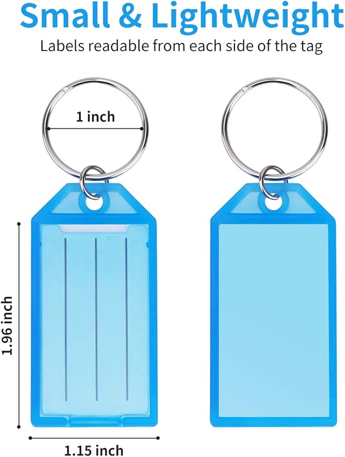 Cuttte 20 Pack Plastic Key Tags with Labels and Container 5 Colors | Key Tags with Ring and Label Window for Flash Drives, Suitcases, Backpacks, Luggage, Lunchboxes