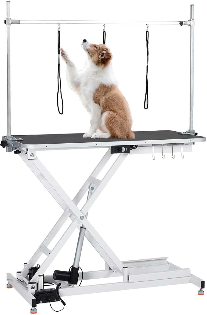 50" Electric Dog Grooming Table, 9"-40" Height Adjustable Heavy Duty Pet Grooming Table with Anti Slip Tabletop, 3 Grooming Noose, Tool Organizer, for Dogs & Cats, White