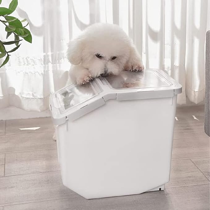 RUIAN Airtight Pet Food Storage Container, Grey, 2Pcs | Airtight pet food bin holds 10-20lb kibble; includes measuring cup & handle; BPA-free plastic; stackable; available in grey