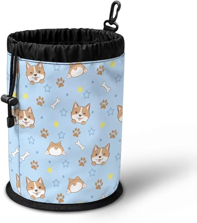 Clothespin Storage Bag with Hooks & Drawstring Closure Corgi Pet Paw Space Saving Organizer for Clothes Pins, Hangs on Clothesline/Drying Rack