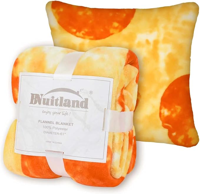 Bnuitland 72 Inch Pizza Funny Blanket with Pillow Cover (18×18"), 300 GSM Double Sided Giant Novelty Tortilla Realistic Food Blanket for Your Family, Adults and Kids