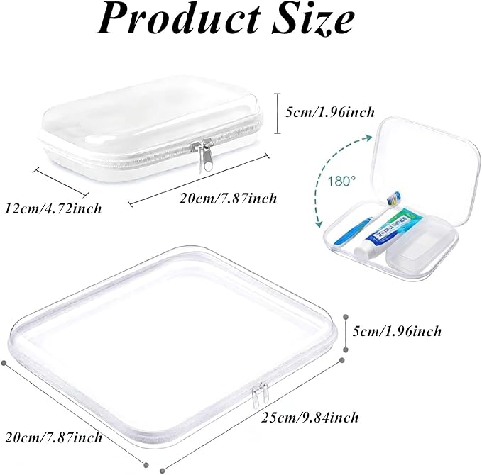 4 pcs Clear Hard Shell Zipper Case, White | Water-Resistant, Travel Makeup Bag, Diaper Bag Organizer Pouches, Clear Toiletry Bags