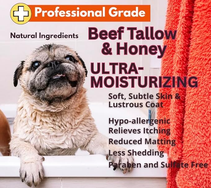 Well-Being Ultra-Moisturizing Beef Tallow and Manuka Honey Shampoo and Conditioner for Dogs and Cats Subtle Skin, Lustrous Coat Stops Itching, Rich in Fatty Acids, Nutrients 16 Ounces