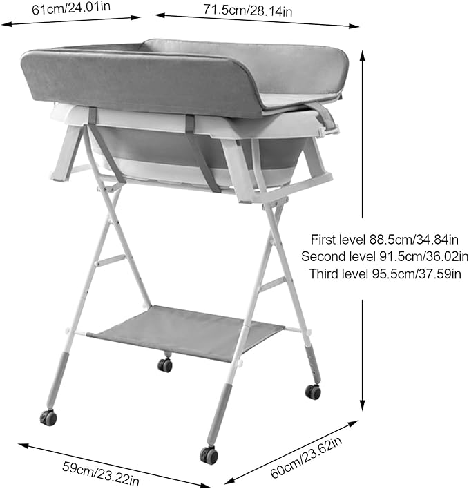 2 in 1 Dog Bathtub Dog Washing Station with Storage Rack Foldable Pet Bath Tub for Bathing and Grooming Collapsible Portable Cats Shower Bathtub with 3 Gears Adjustment & 4 Casters Grey