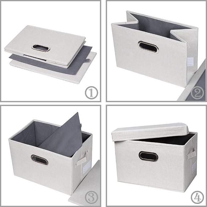 Large Collapsible Storage Containers with Lids [5-Pack] Fabric Foldable Storage Bins Boxes Organizer Baskets Cube with Cover for Home Bedroom Closet Office Beige(17.3x11.8x11.8)