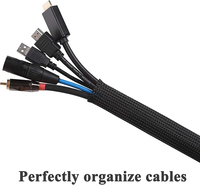 25ft - 1/4 1/2 Inch Cable Management Sleeve Protector,Wire Loom PET Expandable Wire Sleeving for Office TV Computer Home Theater Engine Bay Cord Organizer,Protect Cables from Pet Cat Dog Chewing,Black