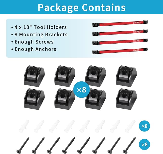 4 Pieces 18" Magnetic Tool Holder Strip, Red Magnet Bar, Metal Tool Organizer Rack for Garage Organization, Easy To Install in Workshop, Mounting Screws Included