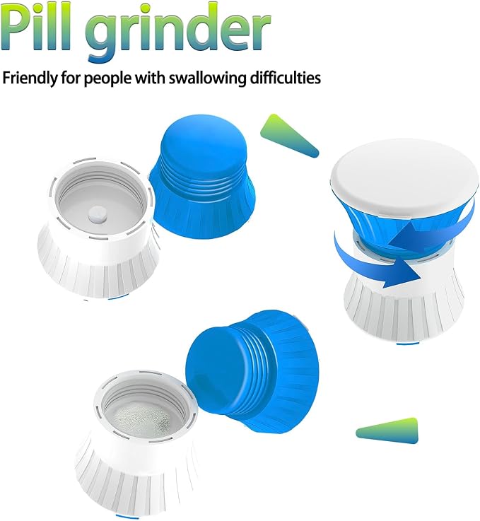 Pill Crusher Fine Powder with Small Medicine Pill Box 3-in-1,Pill Splitter Cutter for Small Pills Vitamins Tablets, Portable Pill Crushers for Elderly & Pet,Travel-Friendly Pill Grinder (Blue)