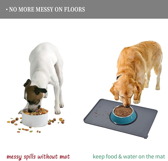 Reopet Waterproof Pet Feeding Mat, Non-Slip Silicone Placemats for Dog Cat Food and Water Bowl, High Raised Edges to Prevent Spills and Protect Floors