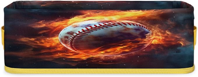 Baseball Print Bathroom Storage Basket Waterproof Foldable Storage Bins with Handles Decorative Toilet Paper Storage Basket for Organizing for House Bathroom Toiletries