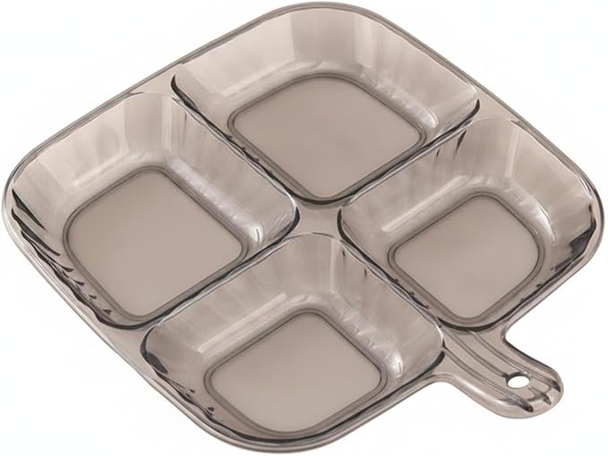 4-Compartment PET Storage Bin, Clear Divided Organizer Tray for Home & Office Sorting
