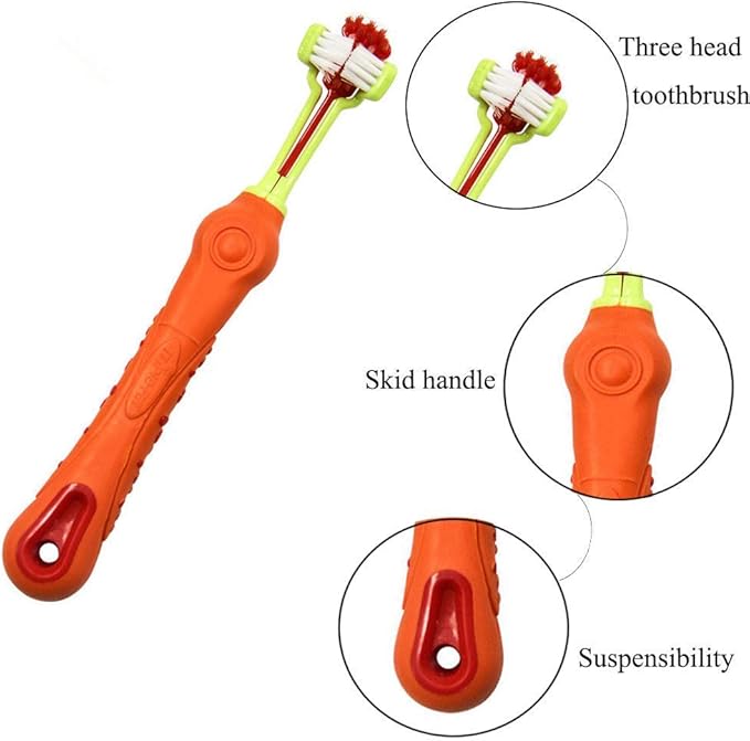 Orgrimmar 2 PCS 3-Sided Pet Toothbrush Dog Toothbrush Removing Bad Breath Tartar Cleaning Mouth Pet Dental Care Cat Cleaning Mouth