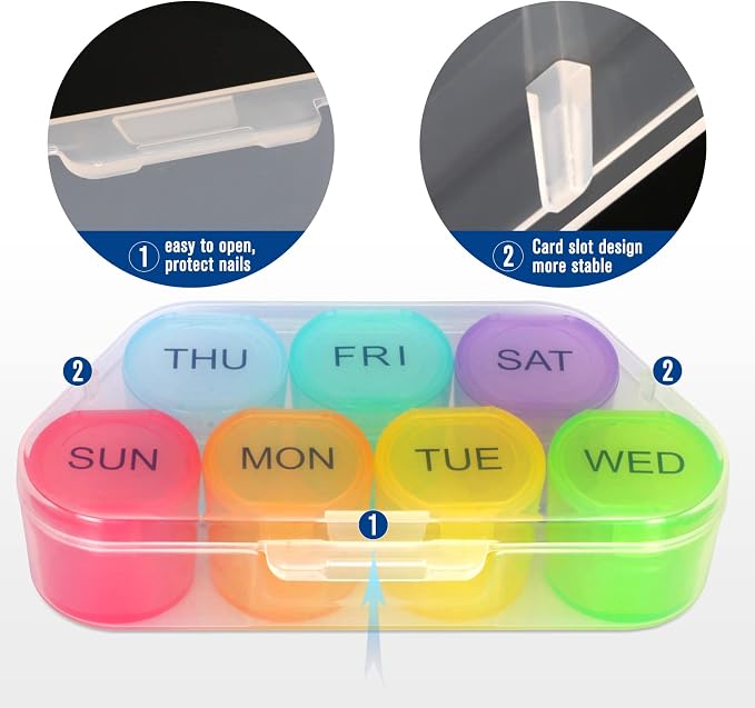 NatureTouch Weekly Pill Organizer, BPA Free Medicine Organizer Rainbow 7 Day Pill Box, Daily Portable Pill Conatainer for Pills/Vitamin/Fish Oil/Supplements [Lastest Version]