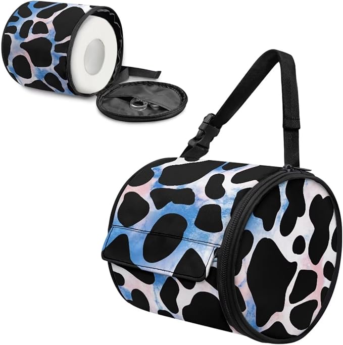 Blue Cow Hanging Paper Towel Roll Holder with Adjustable Strap Water Resistant Toilet Tissue Roll Dispenser Handy Toilet Paper Cover Storage Holder