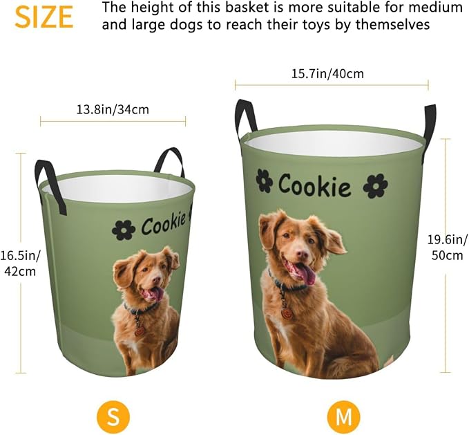 Personalized Large Dog Toy Storage Basket Bin Collapsible Custom Pet Stuff Box Chest Container for Living Room Organizer for Dog Toys,Dog Food,Blankets,Clothing (Olive Green)