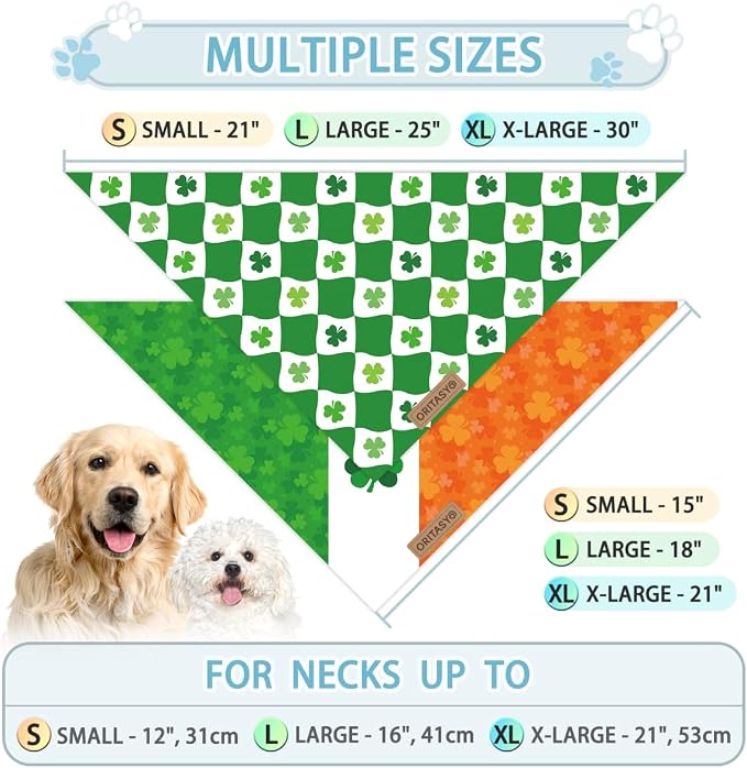 St. Patrick's Day Dog Bandanas, 2-Pack Triangle Reversible Pet Scarves, Premium Fabric, Bandana for All Boys Girls Dogs (L, Style 1)