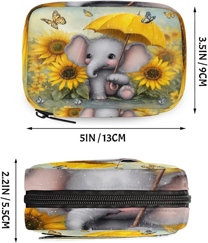 Travel Pill Organizer Cute Elephant Umbrella Sunflower Pill Case