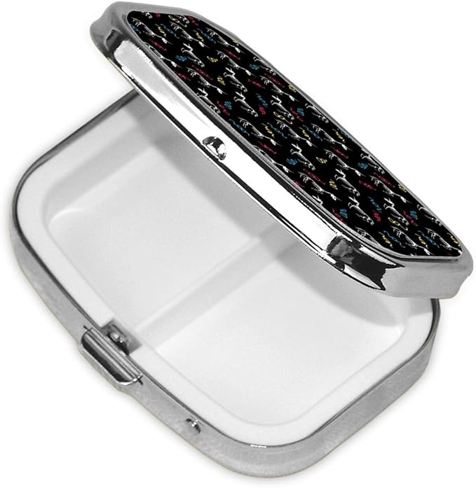 Metal Pill Box AM/PM Compartments Small Medicine Organizer Supplements Case Travel Essential, Happy Halloween Unicorn Skull Skeletons