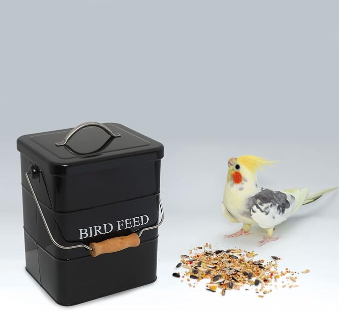 Geyecete Bird Feeder,Bird Food Jar Pet Food Storage Airtight Food Storage Container-Black