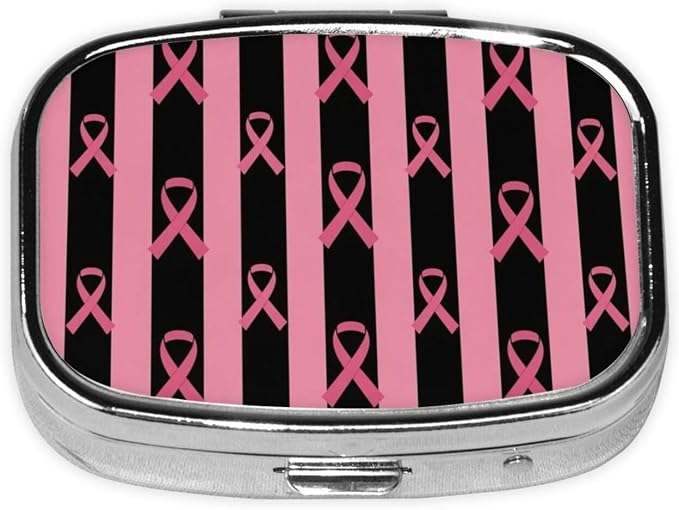 Travel Pill Organizer Portable Pill Case 2 Compartments Breast Cancer Awareness Stripes Ribbon Black Small Pill Box Mini Daily Medicine Organizer Box