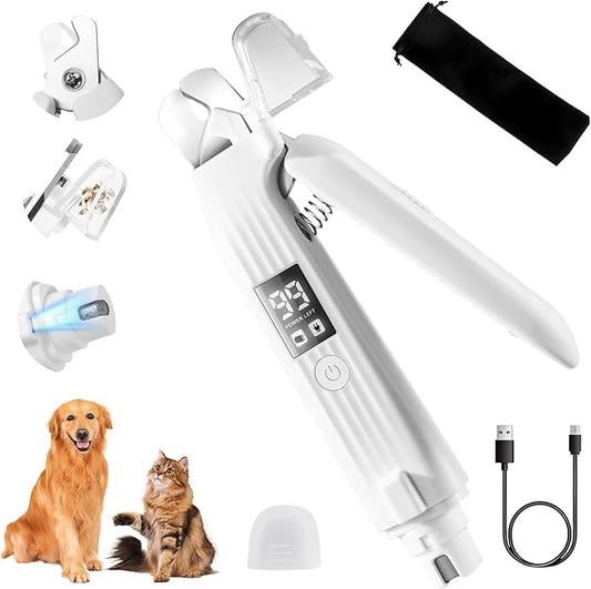2 in 1 Dog Nail Clippers Electric Grinder Dogs Cats Trimmers Claw Nail Care Tool Cordless Rechargeable Pets Nail Trimmer with LED Lights Low Noise Pet Electric Grinder Storage Bag Include
