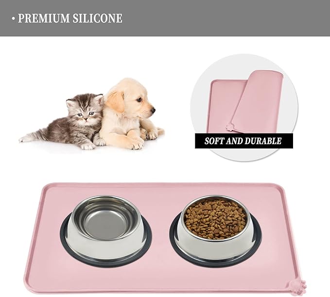 Reopet Waterproof Pet Feeding Mat, Non-Slip Silicone Placemats for Dog Cat Food and Water Bowl, High Raised Edges to Prevent Spills and Protect Floors
