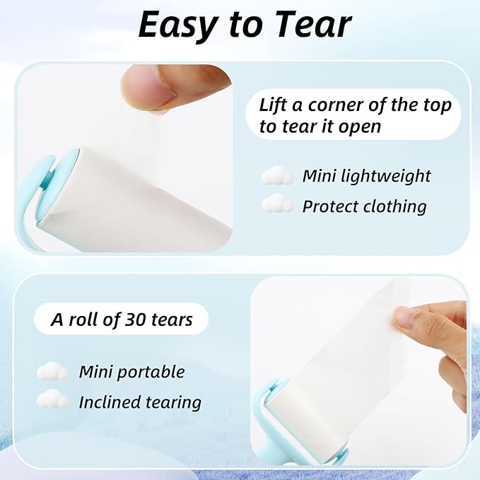 Blue Mini Lint Roller Travel Size,Reusable Lint Brush,Dog Cat Hair Remover with Ergonomic Handle and 3 Refills (90 Sheets)