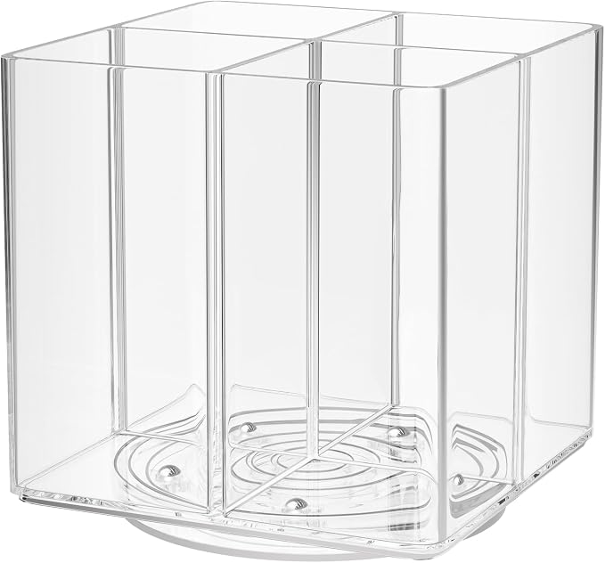 Drink Packet Organizer, Rotating Turntable Organizer with 4 Compartments | Clear Lazy Susan for Powdered Drink Mix, Water Flavor Packets, Coffee, Tea – Space-Saving Countertop Organizer