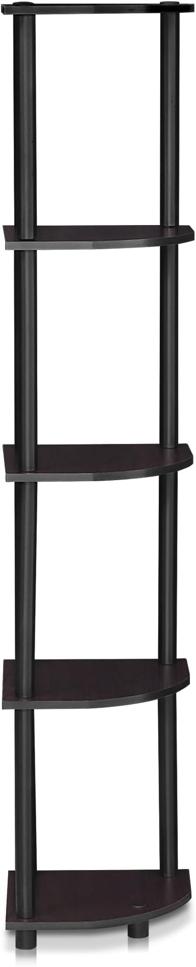 Furinno TURN-N-TUBE Corner Shelf, 5-Tier Corner Bookshelf, Open Storage Shelves, for Organization and Storage, Living Room, Home Office, Garage, Bedroom, Dark Walnut