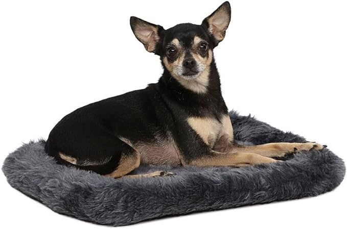 MidWest Homes for Pets QuietTime XXS Dog Bed - Gray Faux Fur Bolster, Ultra-Soft and Machine Washable, Fits 18-Inch Crates and Carriers, for Small Dogs and Cats