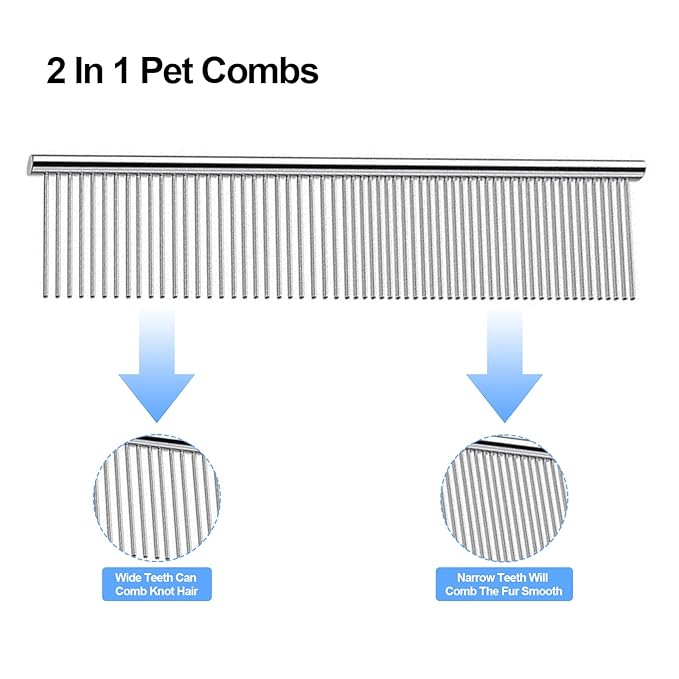 Dog Comb for Grooming Matting, ddoutot Cat Domb with Rounded Ends Stainless Steel Teeth, Metal Comb for Dogs-Long and Short Haired such as Greyhound Poodle Doodle and Pet Cat, 7.4"/Sliver