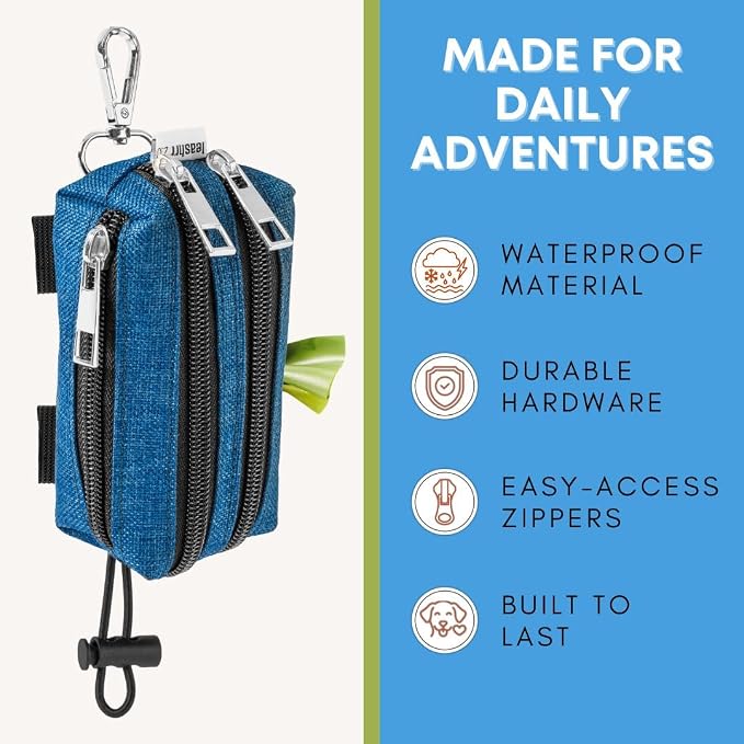 Dog Poop Bag Holder for Leashes and Treat Holder with 3 Waterproof Pouches | Poop Bag Dispenser for Pet Waste Bags and Walking Accessories + 1 Free Roll