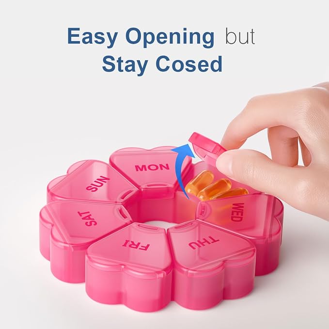 Large Weekly Pill Organizer, Pill Box 7 Day, KAPENS Daily Vitamin Case Large Capacity Compartments, Pill Containers for Fish Oil Medicine Supplements, Red
