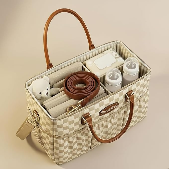 DOKUS & CO Luxe Diaper Caddy Organizer, Extra Large Collapsible Nursery Storage Tote for Baby Essentials & Travel