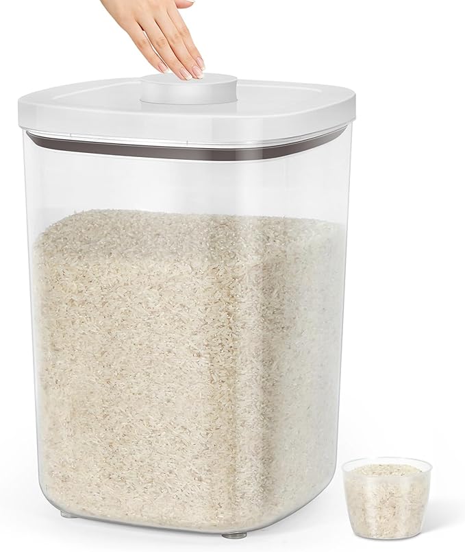 TBMax Large Flour Storage Container 10.56 Qt, 20 Lbs Rice Container with Pop Up Lid & Measuring Scoop for Flour, Cereal, Dry Food Storage and Kitchen Pantry Organization