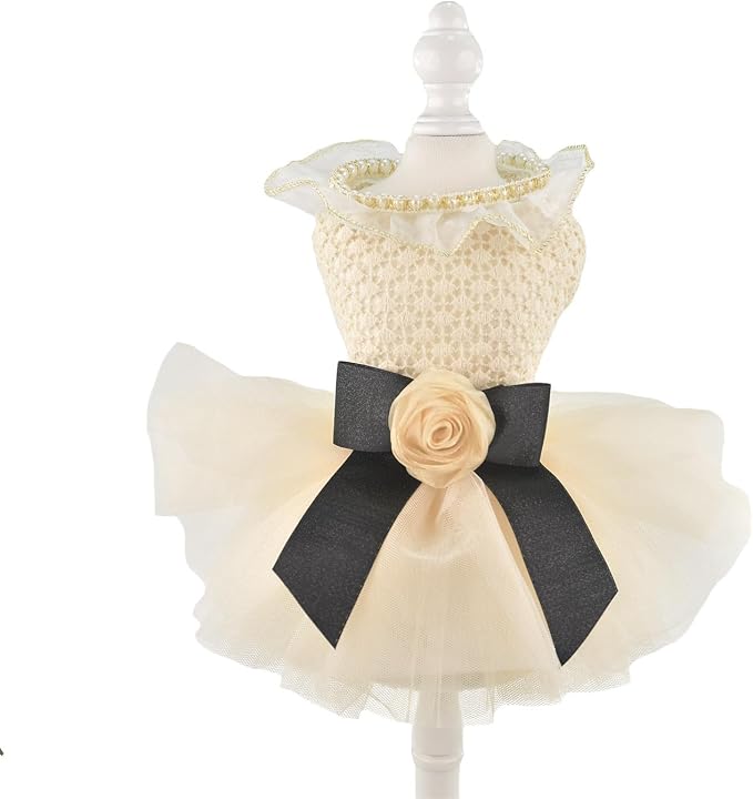FLAdorepet Vintage Camellia Dog Dress Tutu Skirt,Pet Party Outfits Clothes for Small Dogs Girls,Formal Dog Wedding Holiday Dresses Apparel (White Camellia, X-Small)