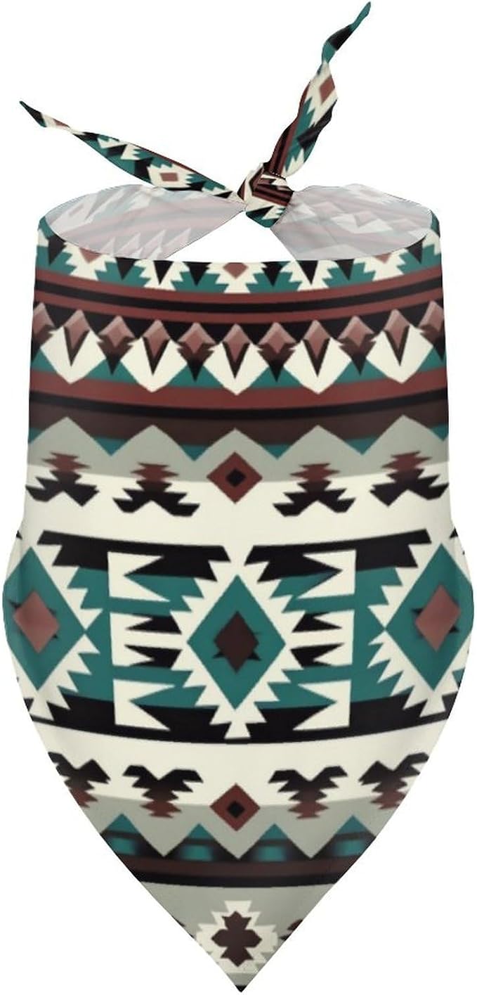 Adjustable Comfy Pets Triangle Scarf for Small, Medium, Large Dogs and Cats Running, Walking, Outdoor Activities Use (Teal Turquoise Tribal Navajo Aztec Geometric Ethnic Pattern)